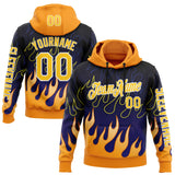 Custom Blue Yellow-White 3D Abstract Flame Sports Pullover Sweatshirt Hoodie
