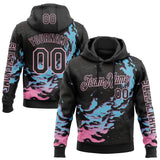 Custom Black Blue-Light Pink 3D Abstract Flame Sports Pullover Sweatshirt Hoodie
