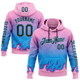 Custom Pink Black-Sky Blue 3D Abstract Flame Sports Pullover Sweatshirt Hoodie