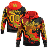 Custom Red Yellow-Black 3D Abstract Flame Sports Pullover Sweatshirt Hoodie