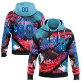 Custom Black Thunder Blue Red-Aqua 3D Abstract Flame Sports Pullover Sweatshirt Hoodie
