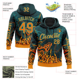 Custom Green Bay Orange-Aqua 3D Abstract Flame Sports Pullover Sweatshirt Hoodie