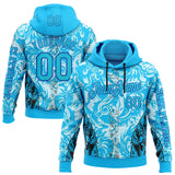 Custom Blue Thunder Blue Black-Lakes Blue 3D Abstract Flame Sports Pullover Sweatshirt Hoodie