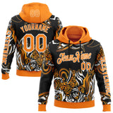 Custom Black Bay Orange-White 3D Abstract Flame Sports Pullover Sweatshirt Hoodie