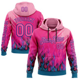 Custom Pink Blue-Royal 3D Abstract Flame Sports Pullover Sweatshirt Hoodie