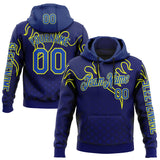 Custom Royal Thunder Blue-Yellow 3D Abstract Flame Sports Pullover Sweatshirt Hoodie