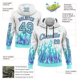Custom White Ice Blue-Dark Purple 3D Abstract Flame Sports Pullover Sweatshirt Hoodie