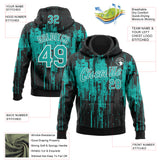 Custom Stitched Black Aqua-White 3D Pattern Design Dripping Splatter Sports Pullover Sweatshirt Hoodie