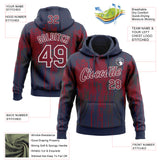 Custom Stitched Navy Crimson-White 3D Pattern Design Dripping Splatter Sports Pullover Sweatshirt Hoodie