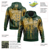 Custom Stitched Green Old Gold-White 3D Pattern Design Dripping Splatter Sports Pullover Sweatshirt Hoodie