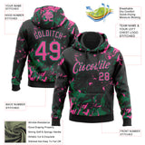 Custom Stitched Black Pink-Kelly Green 3D Pattern Design Splash Sports Pullover Sweatshirt Hoodie