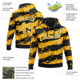 Custom Stitched Black Gold-White 3D Pattern Design Splash Torn Paper Style Sports Pullover Sweatshirt Hoodie
