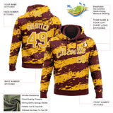 Custom Stitched Burgundy Gold-White 3D Pattern Design Splash Torn Paper Style Sports Pullover Sweatshirt Hoodie