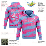 Custom Stitched Light Blue Pink-White 3D Pattern Design Splash Torn Paper Style Sports Pullover Sweatshirt Hoodie