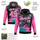 Custom Stitched Black Pink Teal-White 3D Pattern Design Abstract Fragment Art Splash Sports Pullover Sweatshirt Hoodie