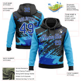 Custom Stitched Black Thunder Blue Sky Blue-White 3D Pattern Design Abstract Fragment Art Splash Sports Pullover Sweatshirt Hoodie