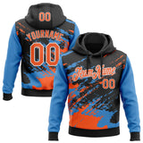Custom Stitched Black Orange Powder Blue-White 3D Pattern Design Abstract Fragment Art Splash Sports Pullover Sweatshirt Hoodie