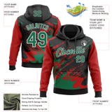 Custom Stitched Black Kelly Green Red-White 3D Pattern Design Abstract Fragment Art Splash Sports Pullover Sweatshirt Hoodie