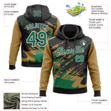 Custom Stitched Black Kelly Green Old Gold-White 3D Pattern Design Abstract Fragment Art Splash Sports Pullover Sweatshirt Hoodie