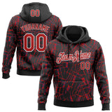 Custom Stitched Black Red-White 3D Pattern Design Line Sports Pullover Sweatshirt Hoodie