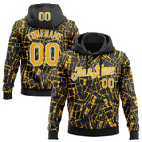 Custom Stitched Black Gold-White 3D Pattern Design Line Sports Pullover Sweatshirt Hoodie