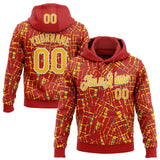 Custom Stitched Red Gold-White 3D Pattern Design Line Sports Pullover Sweatshirt Hoodie