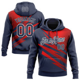 Custom Stitched Navy Red-White 3D Pattern Design Line Sports Pullover Sweatshirt Hoodie