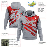 Custom Stitched Gray Red-White 3D Pattern Design Line Sports Pullover Sweatshirt Hoodie