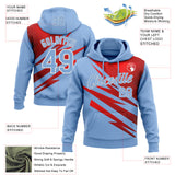 Custom Stitched Light Blue Red-White 3D Pattern Design Line Sports Pullover Sweatshirt Hoodie