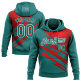 Custom Stitched Teal Red-White 3D Pattern Design Line Sports Pullover Sweatshirt Hoodie