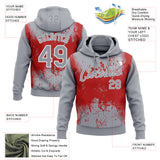 Custom Stitched Gray Red-White 3D Pattern Design Abstract Splatter Grunge Art Sports Pullover Sweatshirt Hoodie