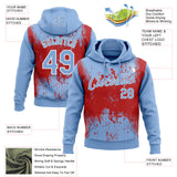 Custom Stitched Light Blue Red-White 3D Pattern Design Abstract Splatter Grunge Art Sports Pullover Sweatshirt Hoodie
