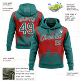 Custom Stitched Teal Red-White 3D Pattern Design Abstract Splatter Grunge Art Sports Pullover Sweatshirt Hoodie