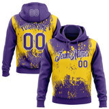 Custom Stitched Purple Yellow-White 3D Pattern Design Abstract Splatter Grunge Art Sports Pullover Sweatshirt Hoodie