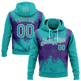 Custom Stitched Aqua Purple-White 3D Pattern Design Abstract Splatter Grunge Art Sports Pullover Sweatshirt Hoodie