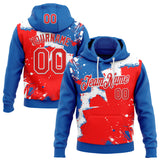 Custom Stitched Royal Fire Red-White 3D Pattern Design Splash Torn Paper Style Sports Pullover Sweatshirt Hoodie