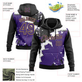 Custom Stitched Black Purple Old Gold-White 3D Pattern Design Splash Torn Paper Style Sports Pullover Sweatshirt Hoodie