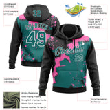 Custom Stitched Black Teal Pink-White 3D Pattern Design Splash Torn Paper Style Sports Pullover Sweatshirt Hoodie