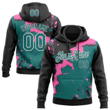 Custom Stitched Black Teal Pink-White 3D Pattern Design Splash Torn Paper Style Sports Pullover Sweatshirt Hoodie