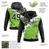 Custom Stitched Black Neon Green-White 3D Pattern Design Splash Torn Paper Style Sports Pullover Sweatshirt Hoodie