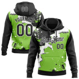 Custom Stitched Black Neon Green-White 3D Pattern Design Splash Torn Paper Style Sports Pullover Sweatshirt Hoodie