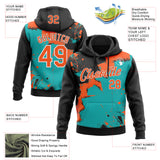 Custom Stitched Black Orange Aqua-White 3D Pattern Design Splash Torn Paper Style Sports Pullover Sweatshirt Hoodie