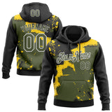 Custom Stitched Black Olive Yellow-White 3D Pattern Design Splash Torn Paper Style Sports Pullover Sweatshirt Hoodie