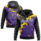 Custom Stitched Black Purple Yellow-White 3D Pattern Design Splash Torn Paper Style Sports Pullover Sweatshirt Hoodie