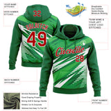 Custom Stitched Kelly Green Red-White 3D Pattern Design Line Sports Pullover Sweatshirt Hoodie