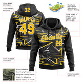 Custom Stitched Black Yellow-White 3D Pattern Design Line Sports Pullover Sweatshirt Hoodie