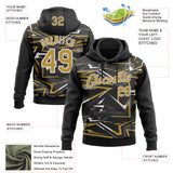 Custom Stitched Black Old Gold-White 3D Pattern Design Line Sports Pullover Sweatshirt Hoodie