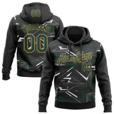Custom Stitched Black Green Old Gold-White 3D Pattern Design Line Sports Pullover Sweatshirt Hoodie