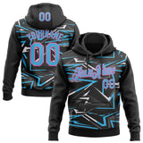 Custom Stitched Black Sky Blue Pink-White 3D Pattern Design Line Sports Pullover Sweatshirt Hoodie