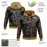 Custom Stitched Black Navy Old Gold-Cream 3D Pattern Design Tree Camo Hunting Sports Pullover Sweatshirt Hoodie